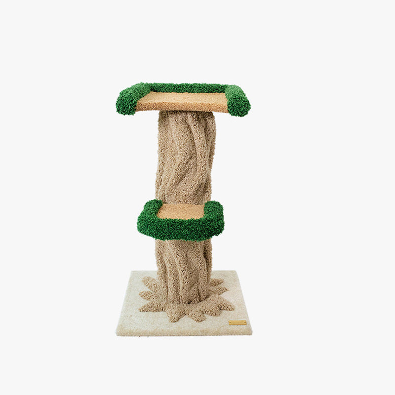 Moderner kreativer runder Katzenbaum aus Eukalyptusholz mit Plüschstoff und baumförmigem Design, 2/7-Liegeflächen für das Schlafzimmer 