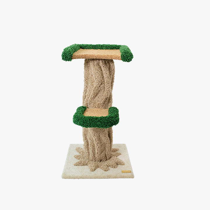 Moderner kreativer runder Katzenbaum aus Eukalyptusholz mit Plüschstoff und baumförmigem Design, 2/7-Liegeflächen für das Schlafzimmer 
