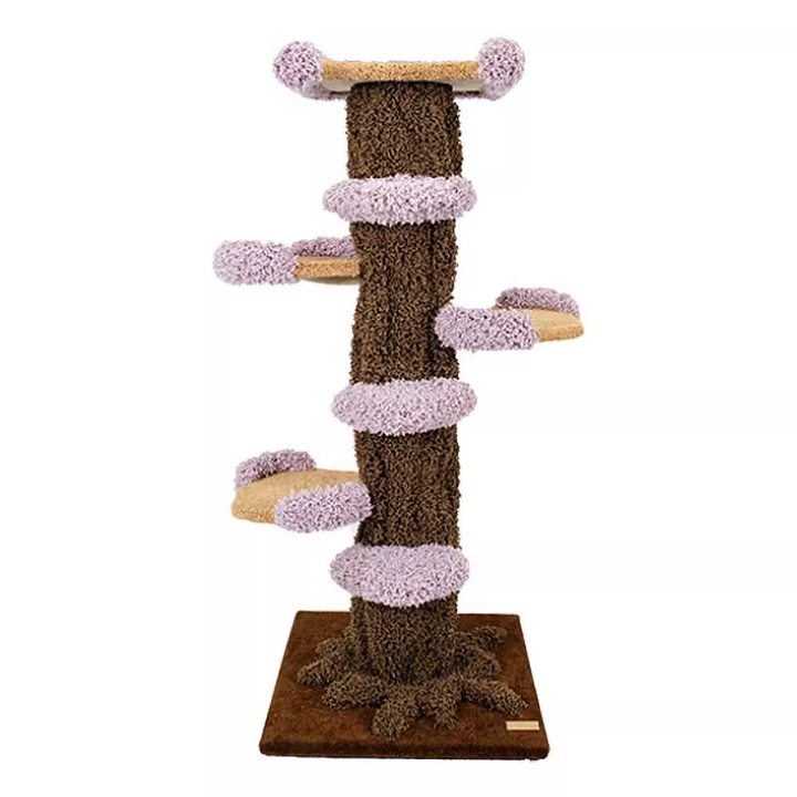 Moderner kreativer runder Katzenbaum aus Eukalyptusholz mit Plüschstoff und baumförmigem Design, 2/7-Liegeflächen für das Schlafzimmer 