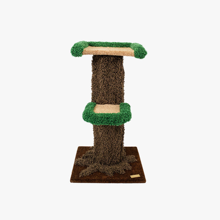 Moderner kreativer runder Katzenbaum aus Eukalyptusholz mit Plüschstoff und baumförmigem Design, 2/7-Liegeflächen für das Schlafzimmer 