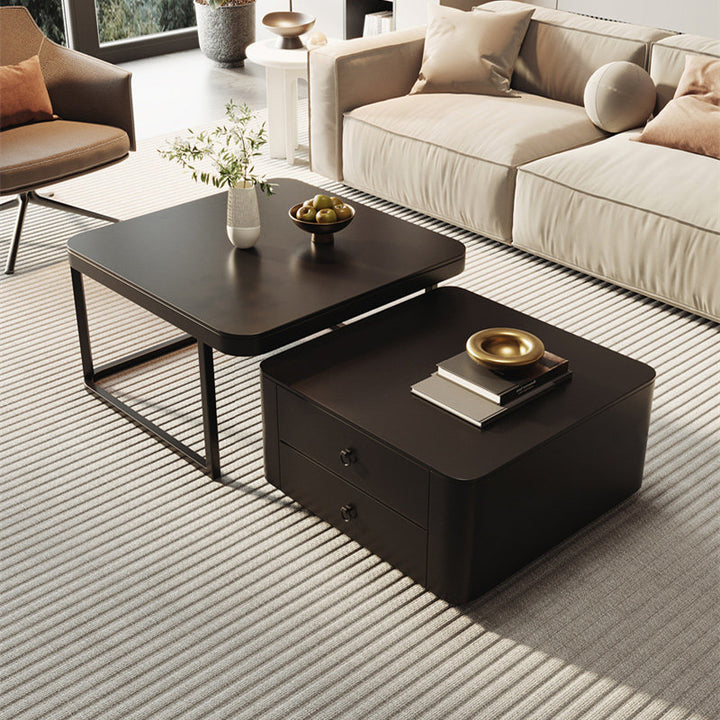 Traditionelles Vintage-Set aus quadratischem Sperrholz, Kohlenstoffstahl, mitteldichter Faserplatte und PVC-Couchtisch mit 1/2-Schublade für das Wohnzimmer 