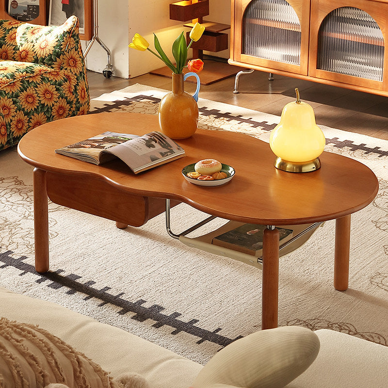 Traditional Vintage Rectangular Rubberwood Stainless Steel Coffee Table 1-Drawer For Living Room