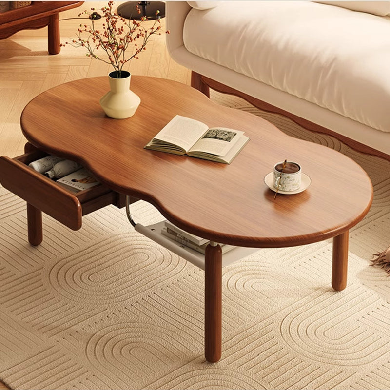 Traditional Vintage Rectangular Rubberwood Stainless Steel Coffee Table 1-Drawer For Living Room