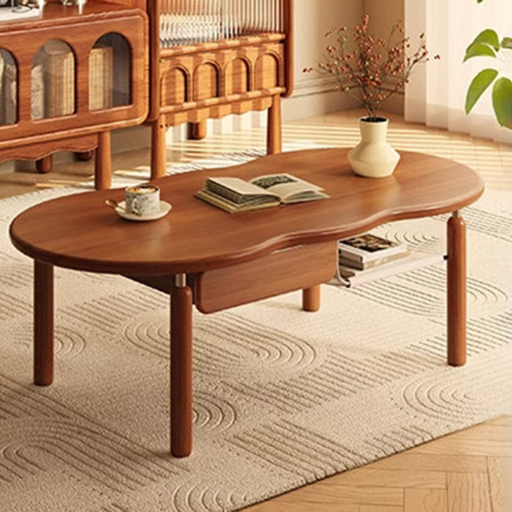Traditional Vintage Rectangular Rubberwood Stainless Steel Coffee Table 1-Drawer For Living Room