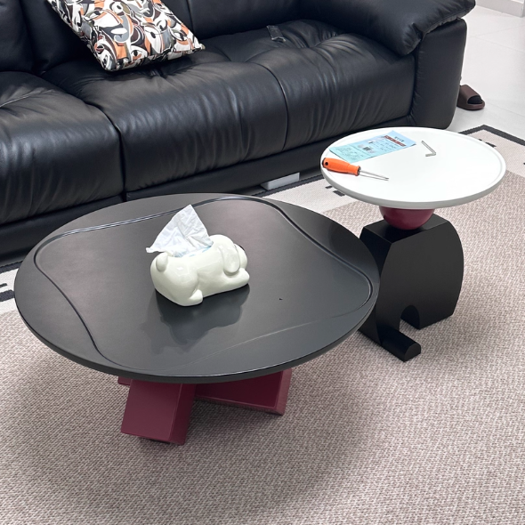 Table basse contemporaine créative ronde E1 en panneau de fibres à densité moyenne pour salon 