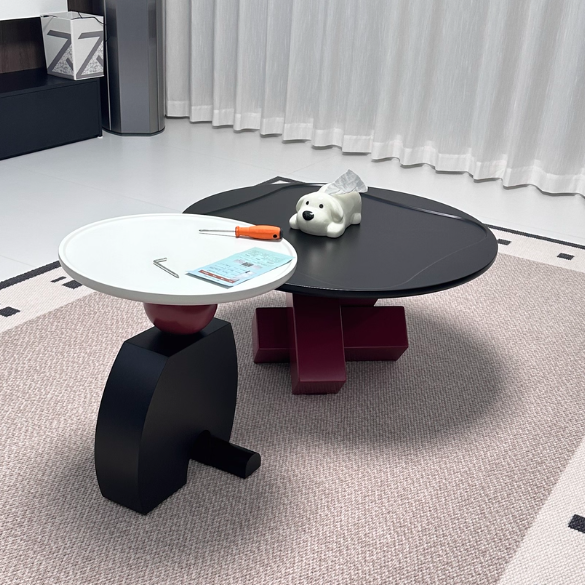 Table basse contemporaine créative ronde E1 en panneau de fibres à densité moyenne pour salon 