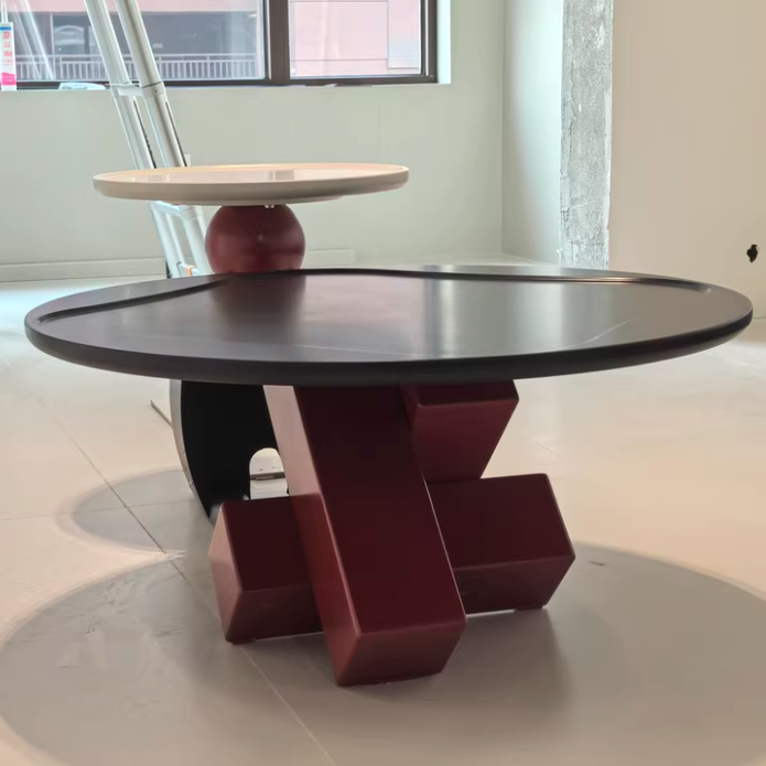 Table basse contemporaine créative ronde E1 en panneau de fibres à densité moyenne pour salon 