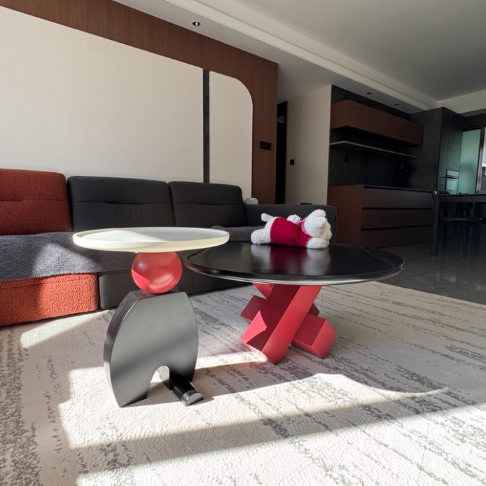 Table basse contemporaine créative ronde E1 en panneau de fibres à densité moyenne pour salon 