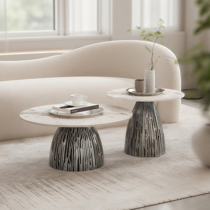 Table basse ronde moderne en pierre en plaque, laquée, en fer, de luxe, pour salon 