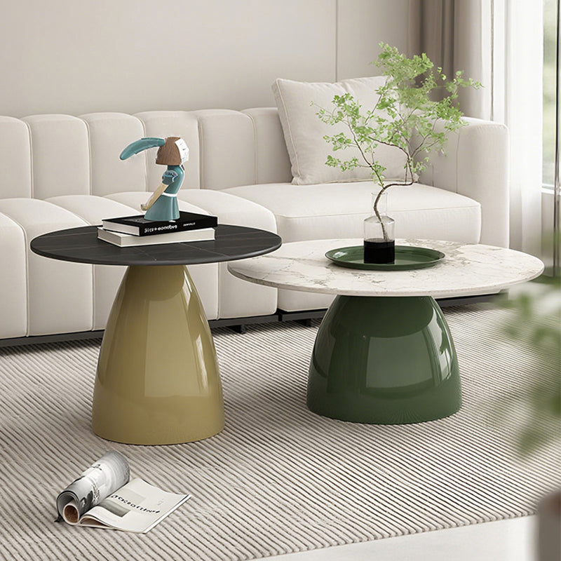 Table basse ronde moderne en pierre en plaque, laquée, en fer, de luxe, pour salon 