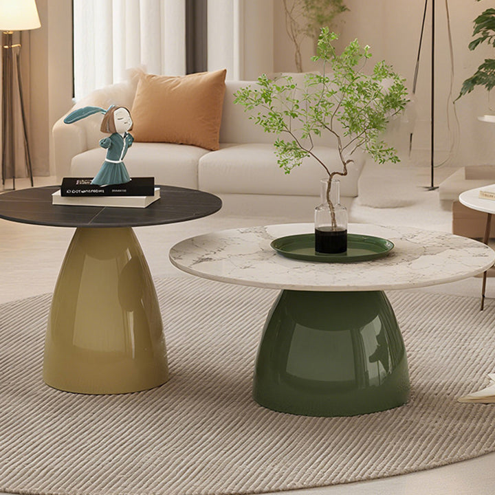 Table basse ronde moderne en pierre en plaque, laquée, en fer, de luxe, pour salon 
