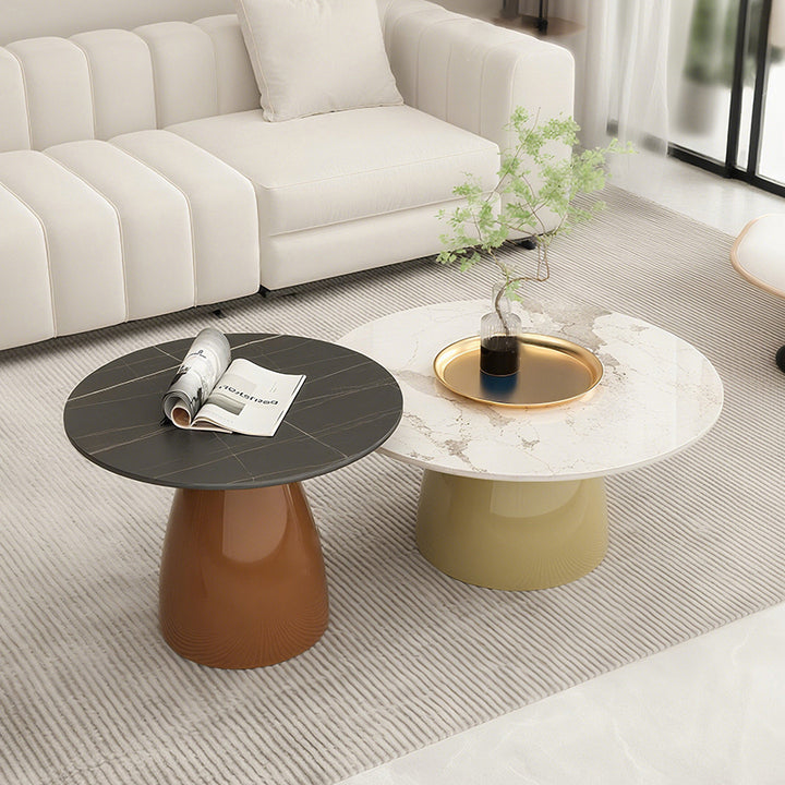 Table basse ronde moderne en pierre en plaque, laquée, en fer, de luxe, pour salon 
