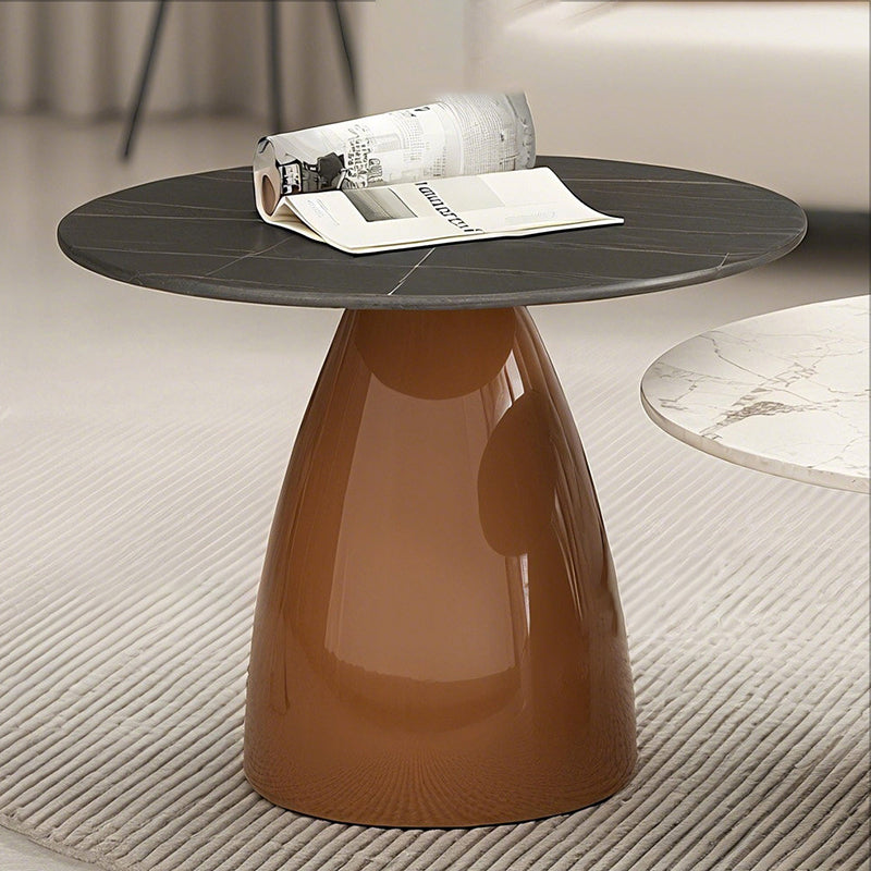 Table basse ronde moderne en pierre en plaque, laquée, en fer, de luxe, pour salon 