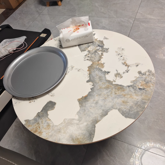 Table basse ronde moderne en pierre en plaque, laquée, en fer, de luxe, pour salon 