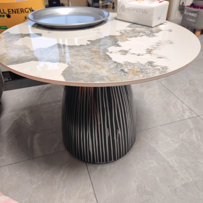 Table basse ronde moderne en pierre en plaque, laquée, en fer, de luxe, pour salon 