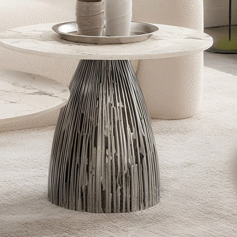 Table basse ronde moderne en pierre en plaque, laquée, en fer, de luxe, pour salon 