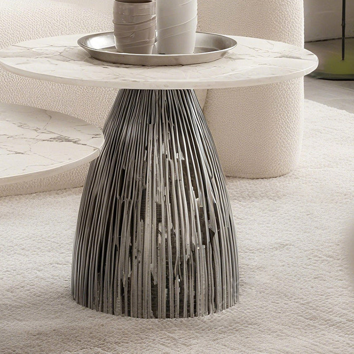 Table basse ronde moderne en pierre en plaque, laquée, en fer, de luxe, pour salon 