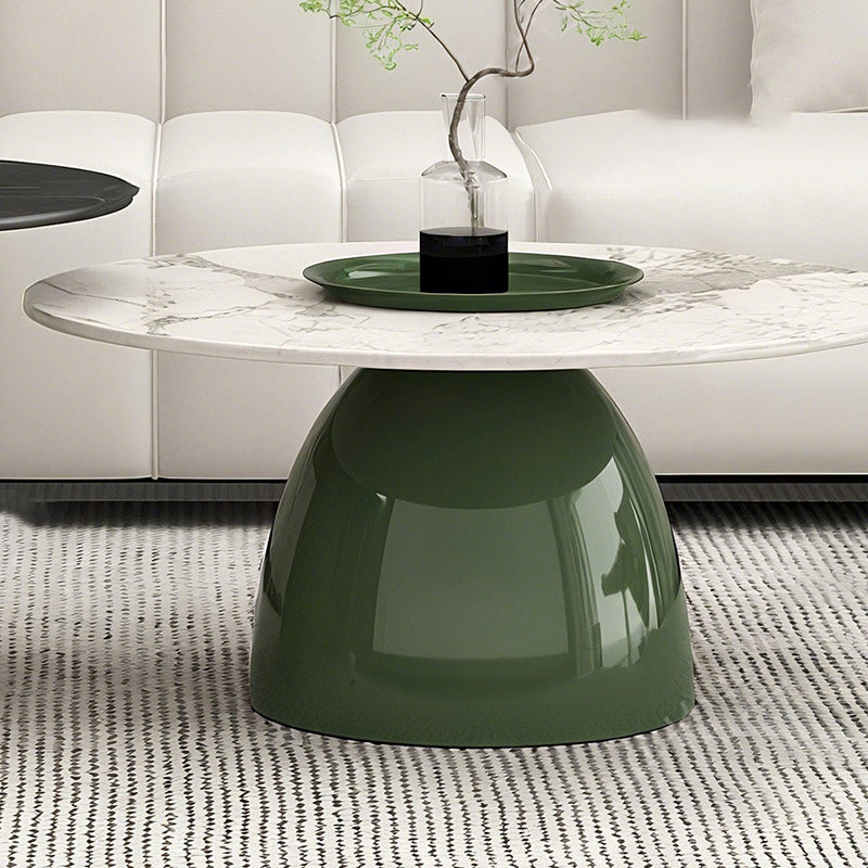 Table basse ronde moderne en pierre en plaque, laquée, en fer, de luxe, pour salon 