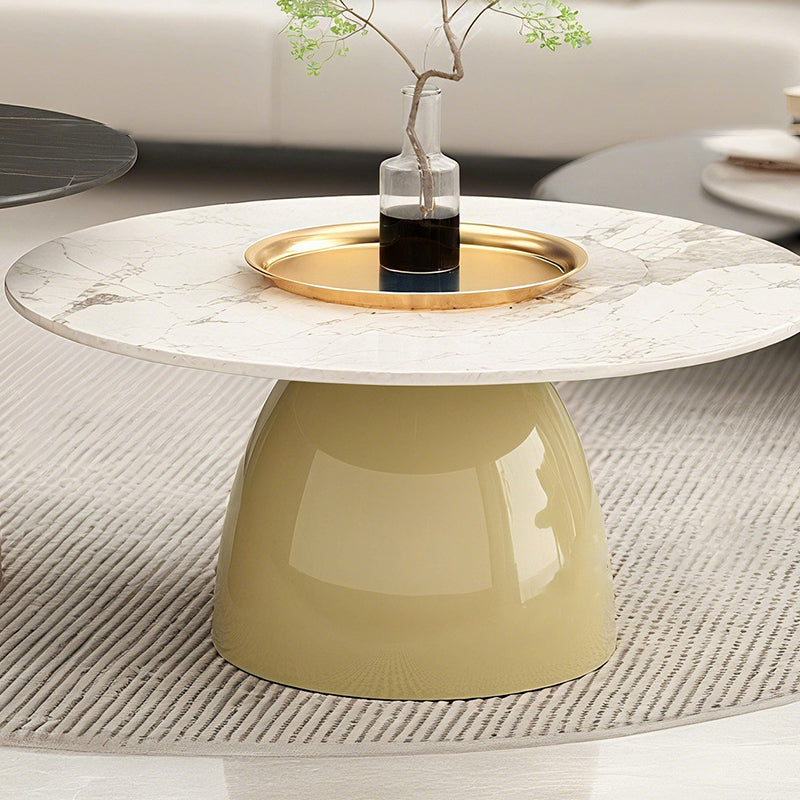 Table basse ronde moderne en pierre en plaque, laquée, en fer, de luxe, pour salon 