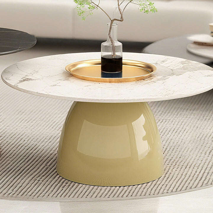 Table basse ronde moderne en pierre en plaque, laquée, en fer, de luxe, pour salon 