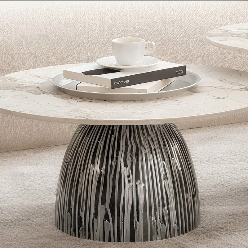 Table basse ronde moderne en pierre en plaque, laquée, en fer, de luxe, pour salon 