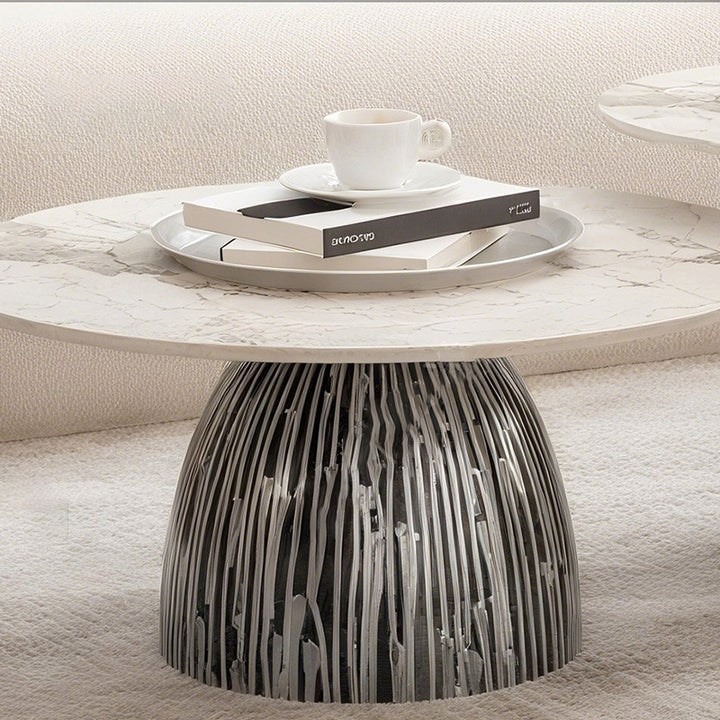 Table basse ronde moderne en pierre en plaque, laquée, en fer, de luxe, pour salon 