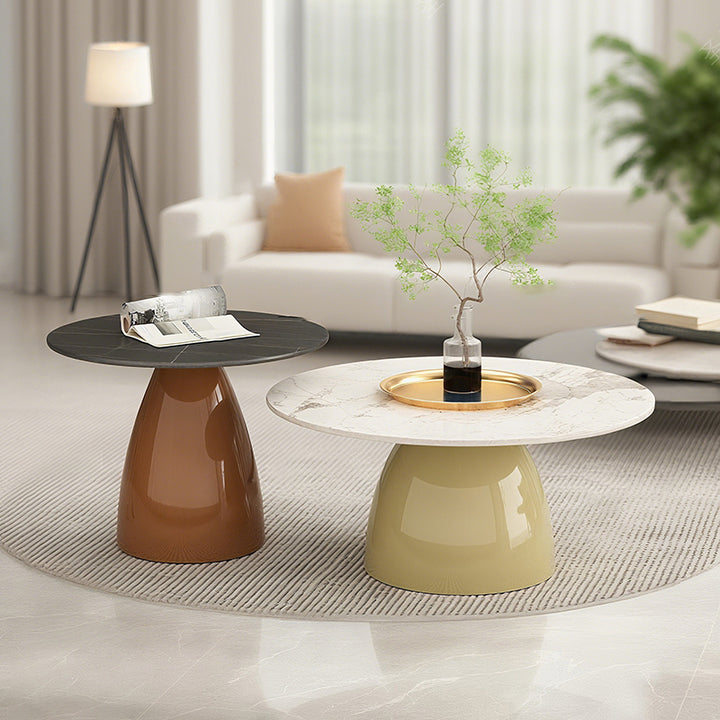 Table basse ronde moderne en pierre en plaque, laquée, en fer, de luxe, pour salon 