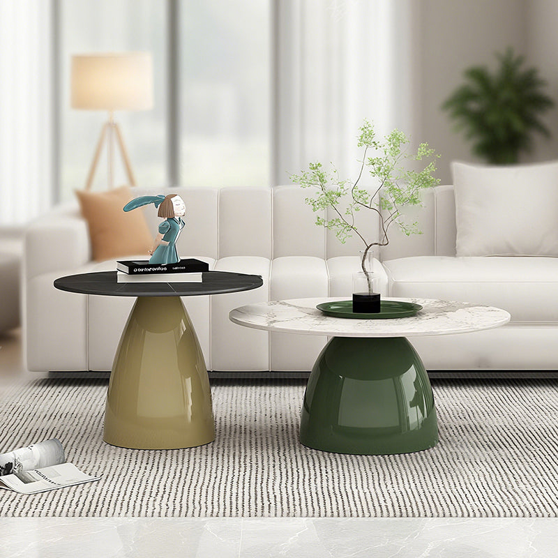 Table basse ronde moderne en pierre en plaque, laquée, en fer, de luxe, pour salon 