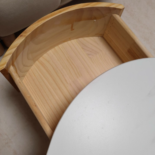 Table basse contemporaine scandinave ronde en dalle de pierre et bois d&