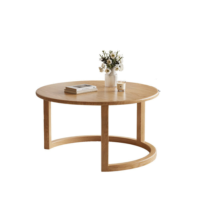 Table basse contemporaine scandinave ronde en dalle de pierre et bois d&