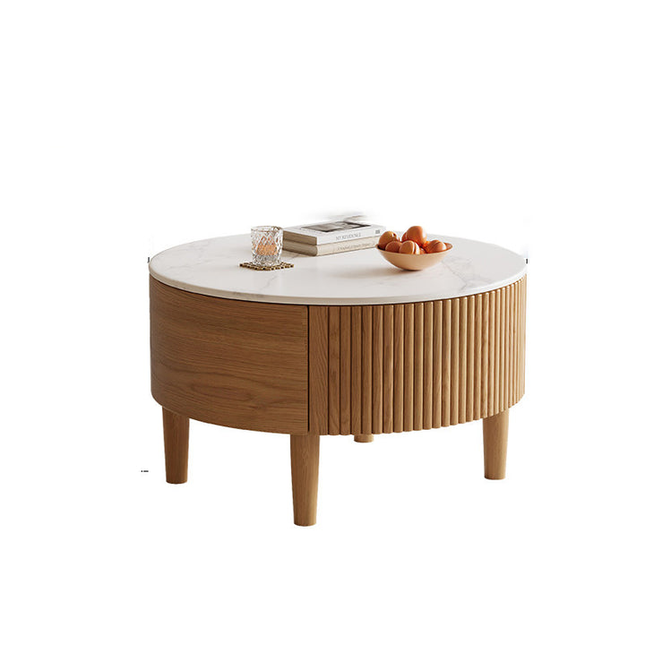 Table basse contemporaine scandinave ronde en dalle de pierre et bois d&