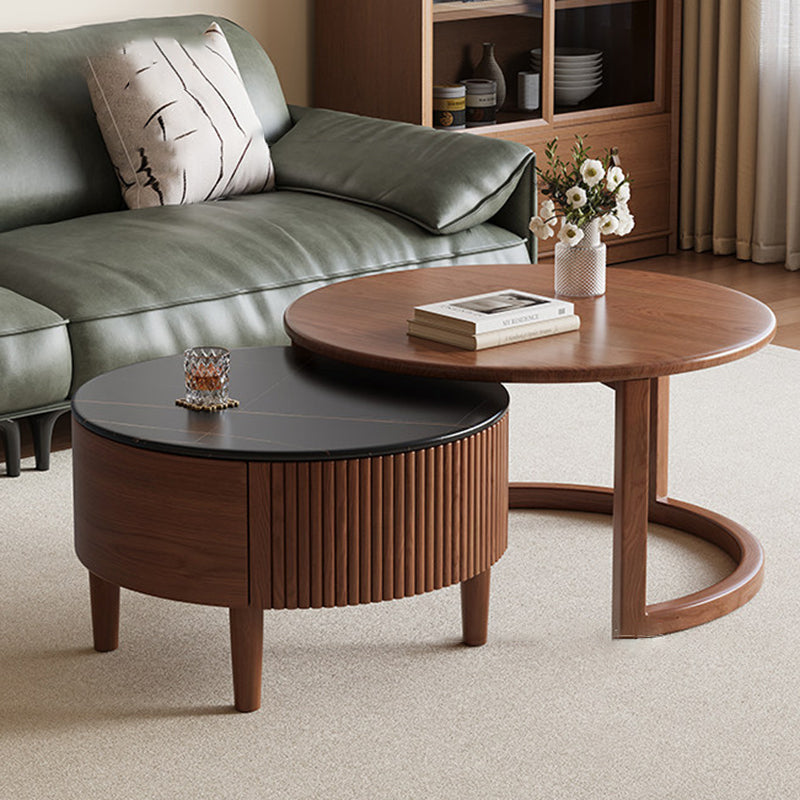 Table basse contemporaine scandinave ronde en dalle de pierre et bois d&