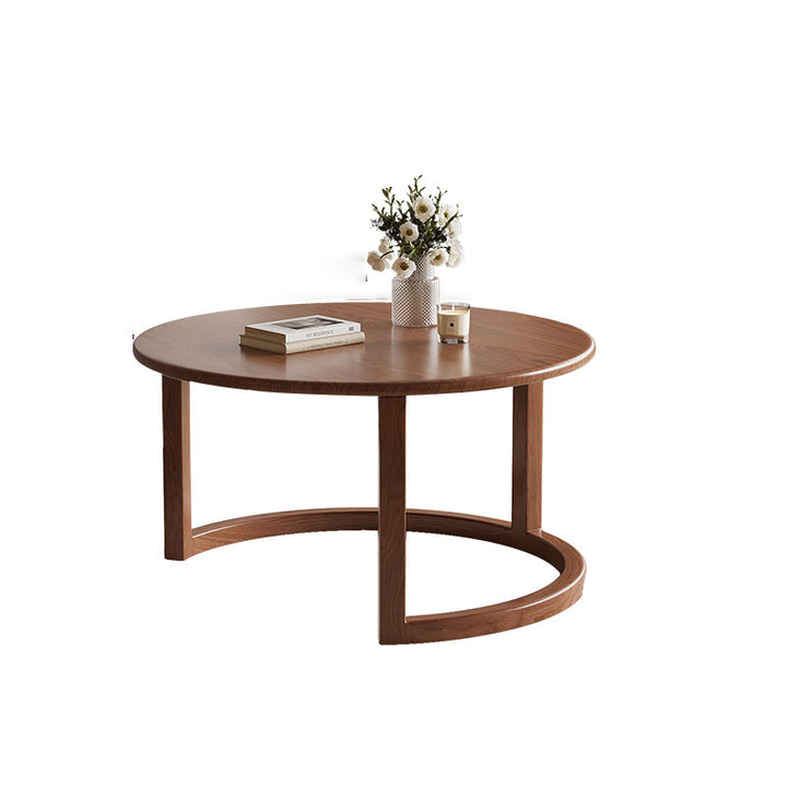 Table basse contemporaine scandinave ronde en dalle de pierre et bois d&