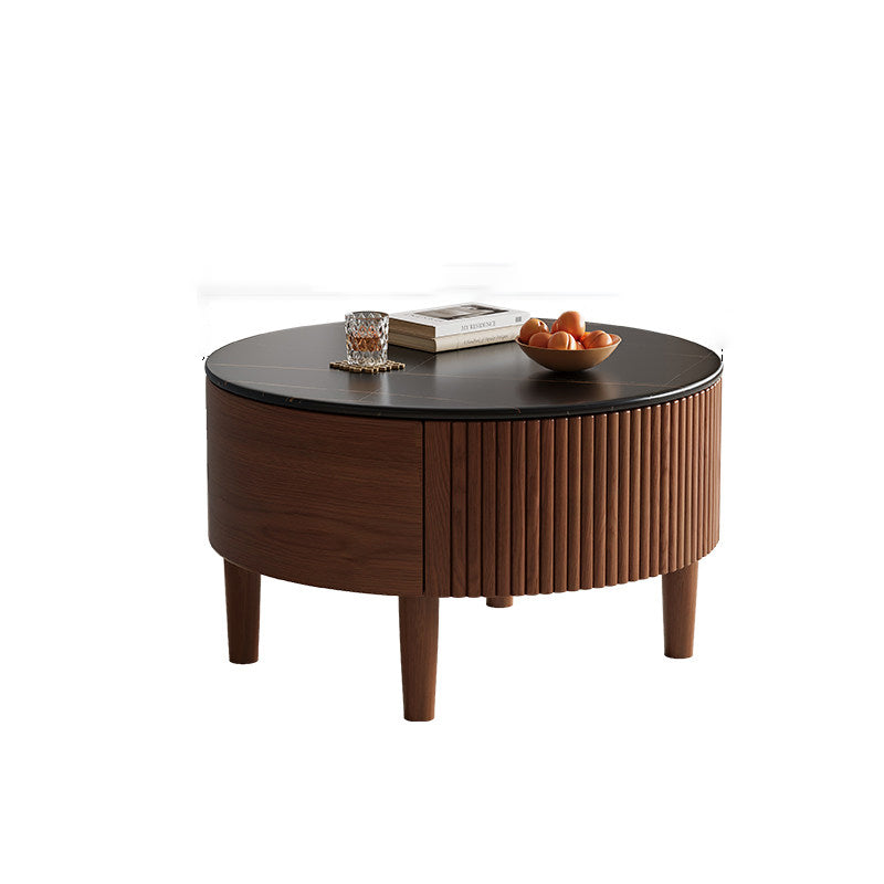 Table basse contemporaine scandinave ronde en dalle de pierre et bois d&