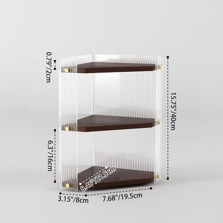 Modern Minimalist Triangle Plywood Acrylic Storage Corner Shelf Unit 3-Tier For Bathroom &amp; Bedroom