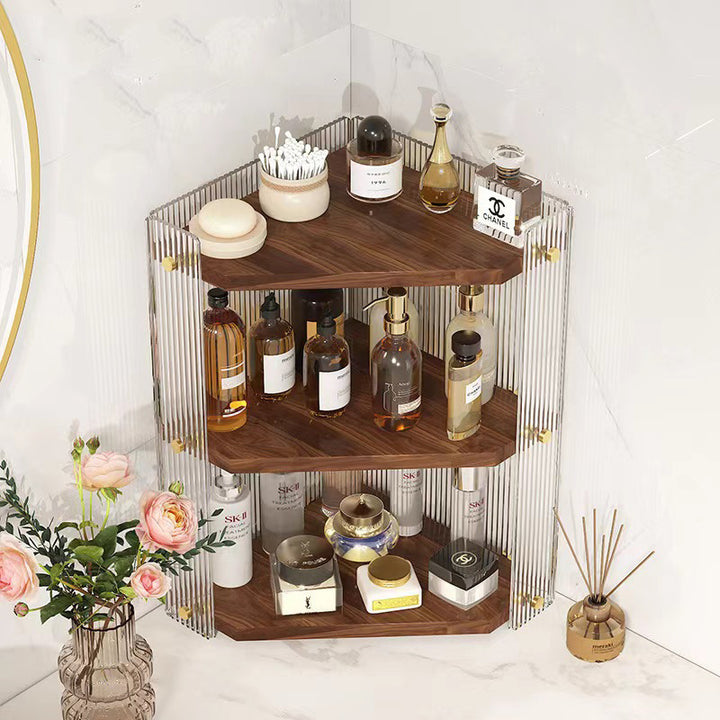 Modern Minimalist Triangle Plywood Acrylic Storage Corner Shelf Unit 3-Tier For Bathroom &amp; Bedroom