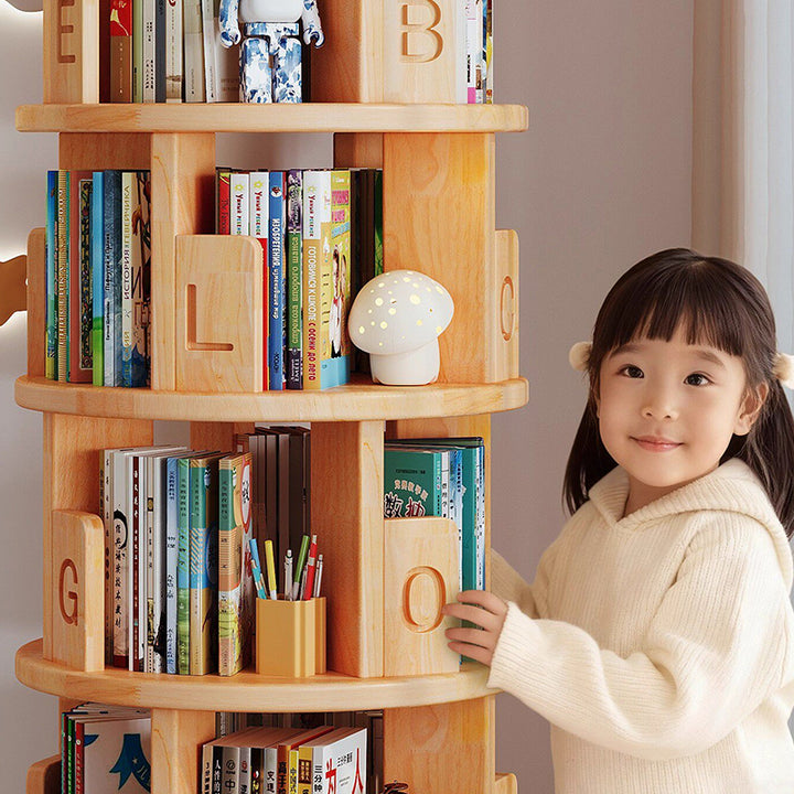Moderner minimalistischer runder Bücherregal-Aufbewahrungsschrank aus Kiefernholz, drehbar, 3/4/5/6-stufig, für das Wohnzimmer 