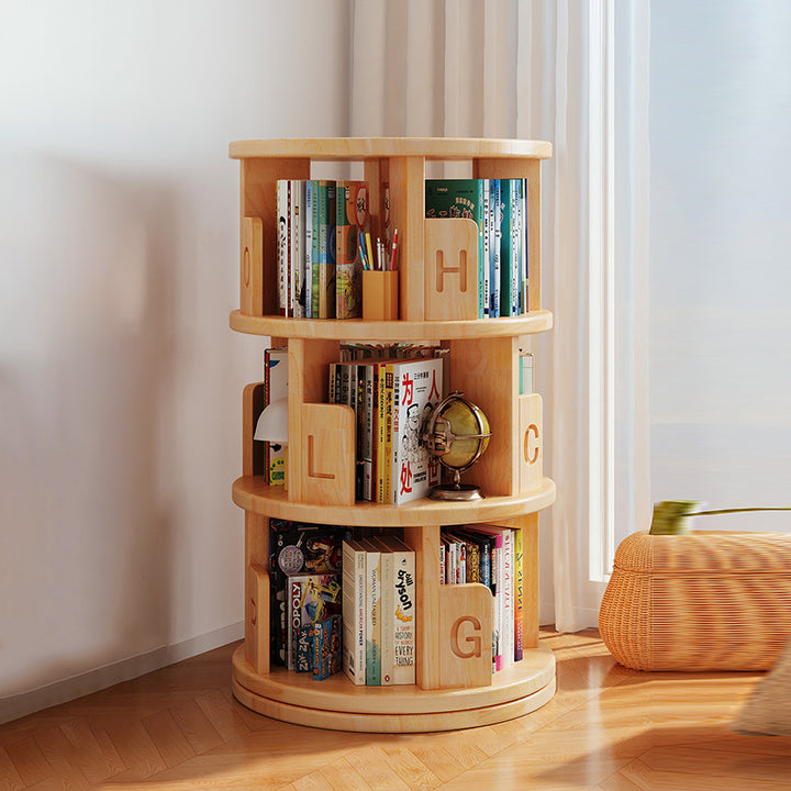 Moderner minimalistischer runder Bücherregal-Aufbewahrungsschrank aus Kiefernholz, drehbar, 3/4/5/6-stufig, für das Wohnzimmer 