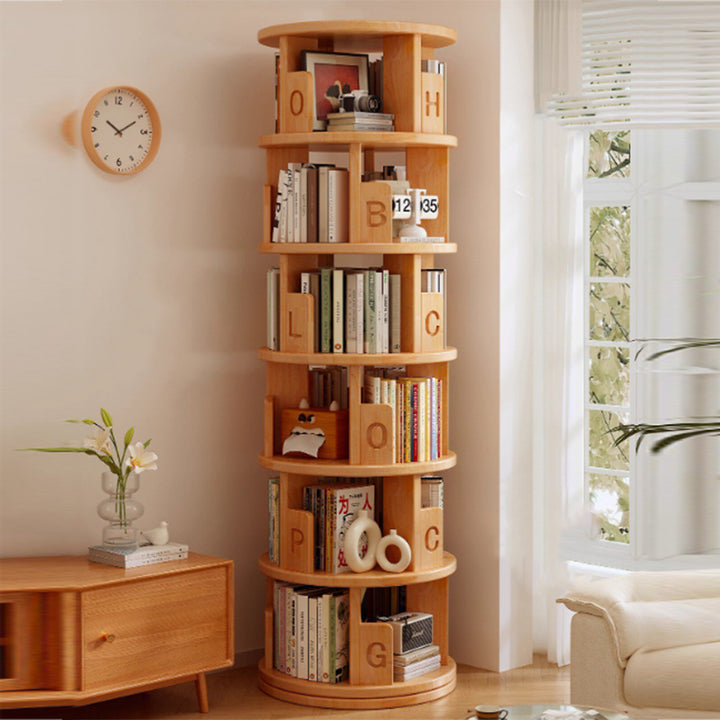 Moderner minimalistischer runder Bücherregal-Aufbewahrungsschrank aus Kiefernholz, drehbar, 3/4/5/6-stufig, für das Wohnzimmer 