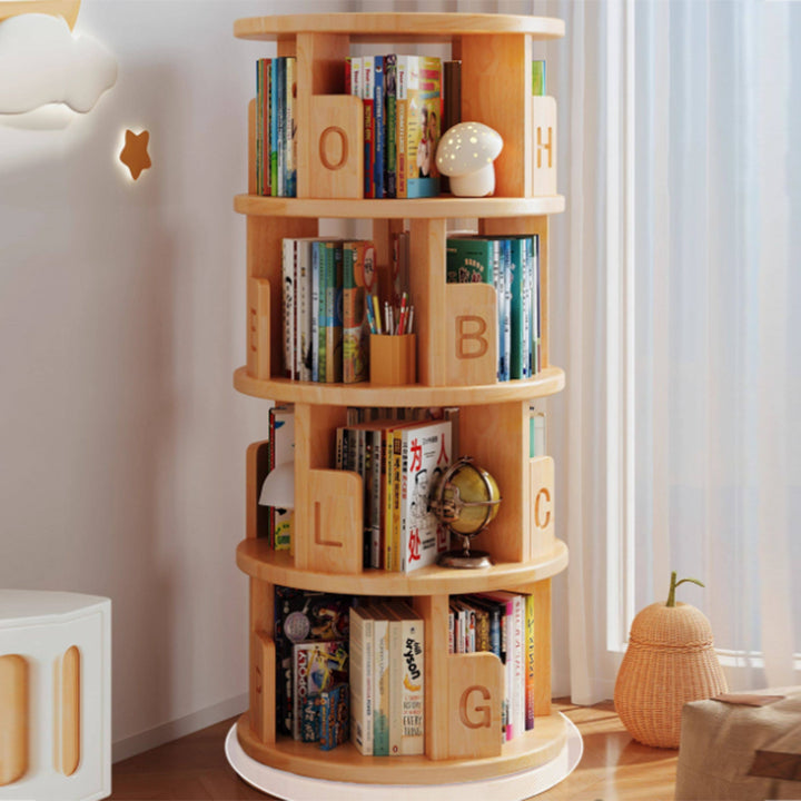 Moderner minimalistischer runder Bücherregal-Aufbewahrungsschrank aus Kiefernholz, drehbar, 3/4/5/6-stufig, für das Wohnzimmer 