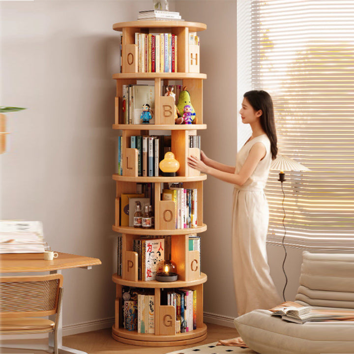 Moderner minimalistischer runder Bücherregal-Aufbewahrungsschrank aus Kiefernholz, drehbar, 3/4/5/6-stufig, für das Wohnzimmer 