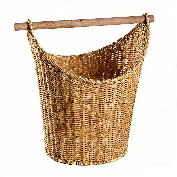リビングルーム用 トラディショナルファームハウス風 ラウンド型 フェイクラタン手編み収納バスケット 