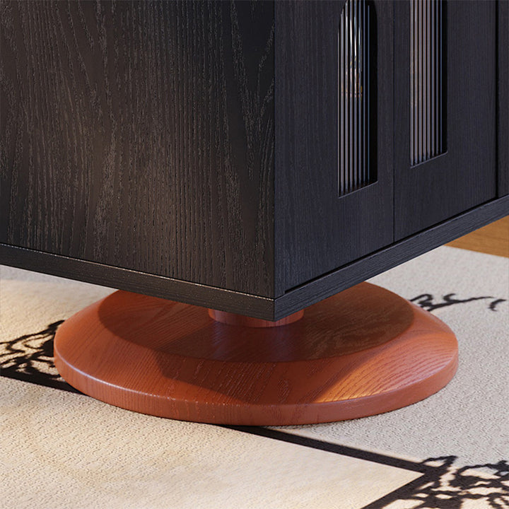 Traditional Vintage Rotating End Table - 360° Swivel Ash Wood Side Table With Open Storage Shelves For Living Room