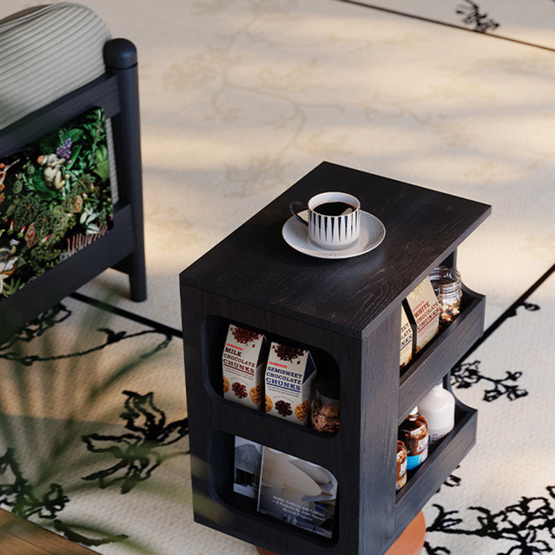 Traditional Vintage Rotating End Table - 360° Swivel Ash Wood Side Table With Open Storage Shelves For Living Room