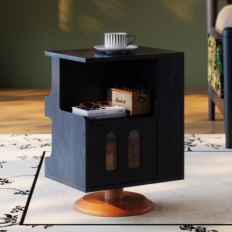 Traditional Vintage Rotating End Table - 360° Swivel Ash Wood Side Table With Open Storage Shelves For Living Room