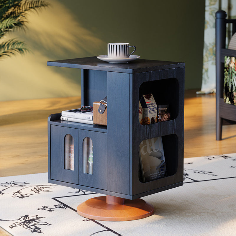 Traditional Vintage Rotating End Table - 360° Swivel Ash Wood Side Table With Open Storage Shelves For Living Room