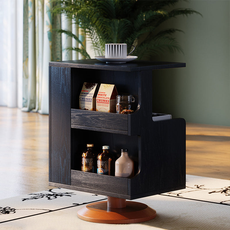 Traditional Vintage Rotating End Table - 360° Swivel Ash Wood Side Table With Open Storage Shelves For Living Room