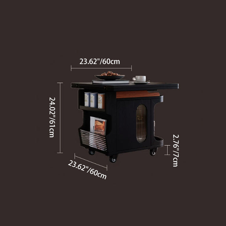 Vintage Adjustable Side Table: Foldable Coffee Table And Dining Table In One - Large-Capacity Storage Sideboard For Living Room