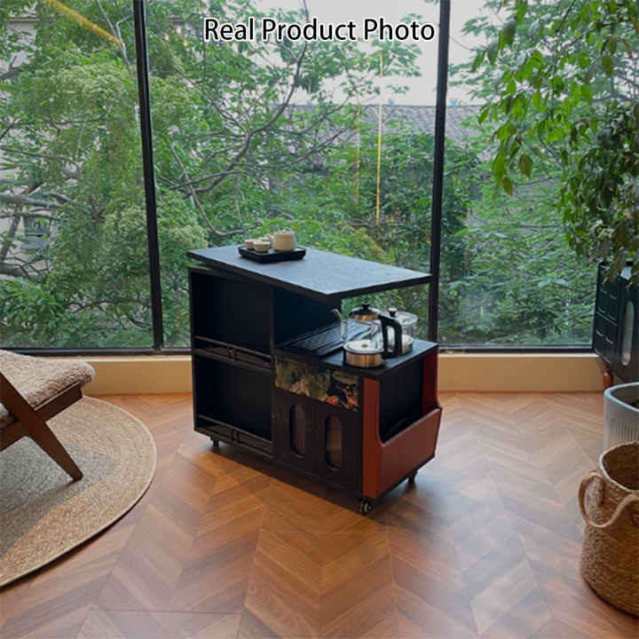 Multi-Functional Mobile Tea Cart: Vintage Rotating Side Table - Compact Storage Cabinet Sideboard For Living Room