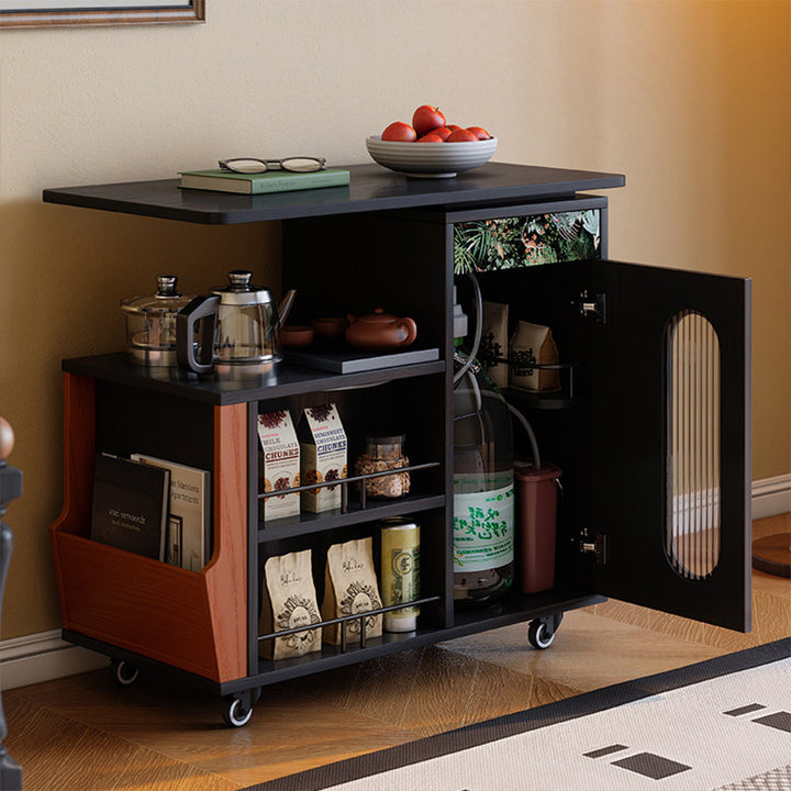 Multi-Functional Mobile Tea Cart: Vintage Rotating Side Table - Compact Storage Cabinet Sideboard For Living Room